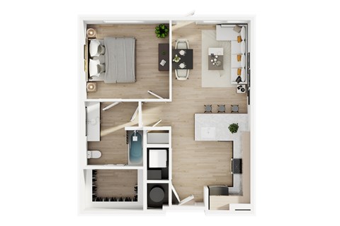 Floor plan for 1 bed, 1 bath, 657 sqft